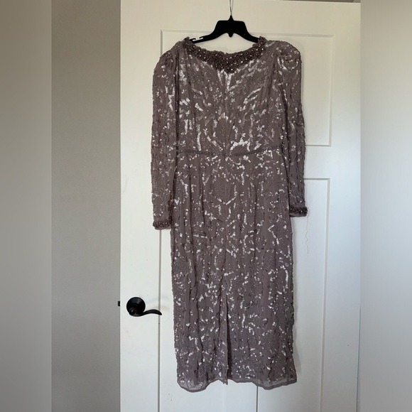 New Mac Duggal EMBELLISHED HIGH NECK PUFF SLEEVE FITTED DRESS Mauve 6 93595 - Picture 5 of 10